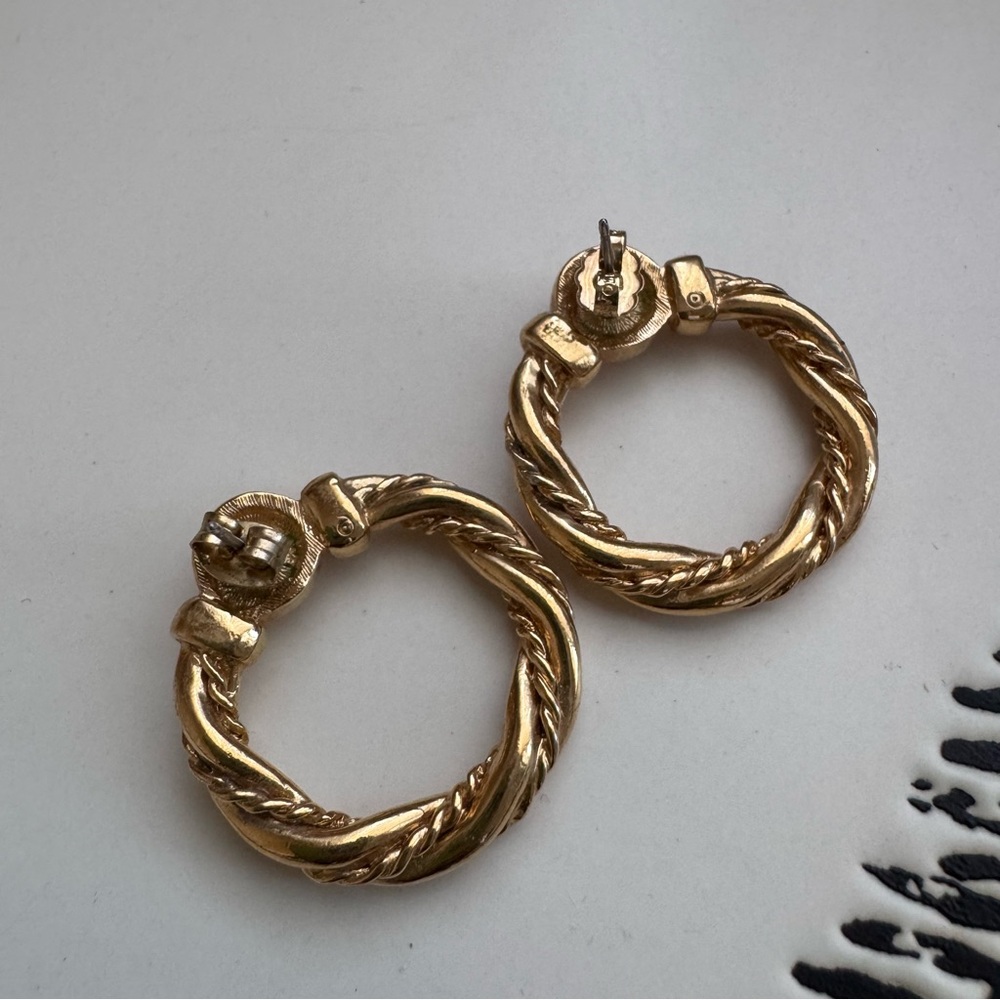 Vintage Monet Gold-Tone Twisted Hoop Earrings - Picture 4 of 6